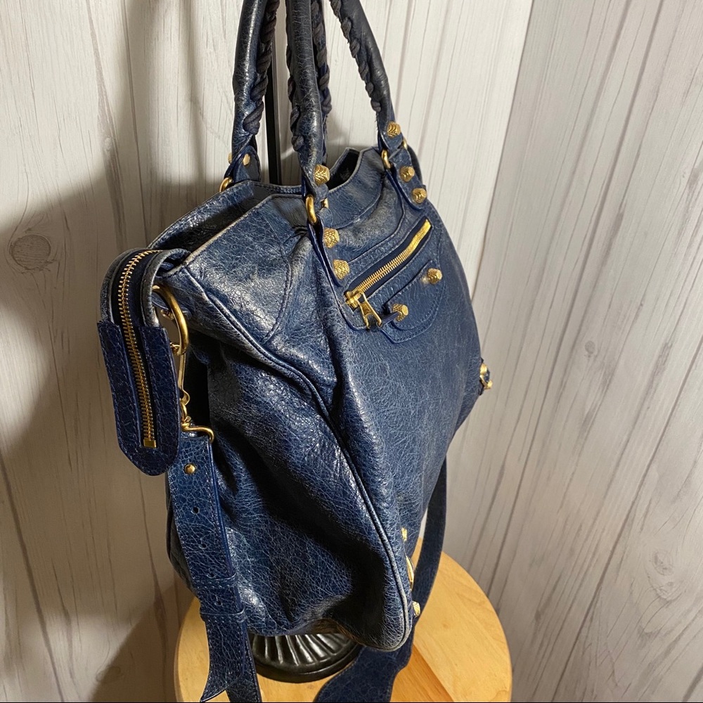 Balenciaga Blue Lambskin Gold Hardware City Bag Lg - Picture 3 of 9